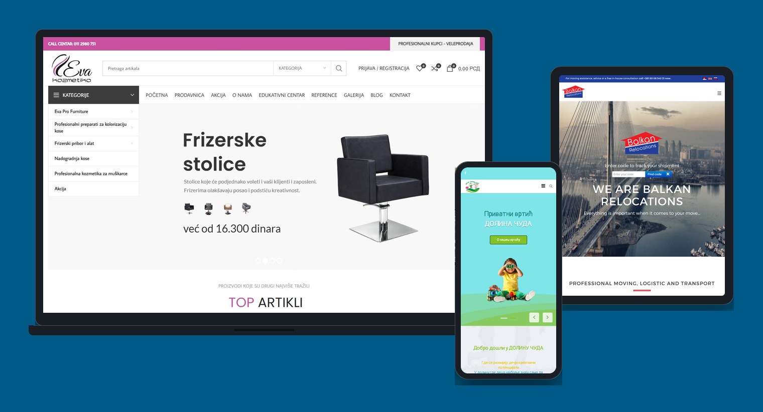 Primeri sajtova koje smo izradili, na laptopu, tabletu i telefonu
