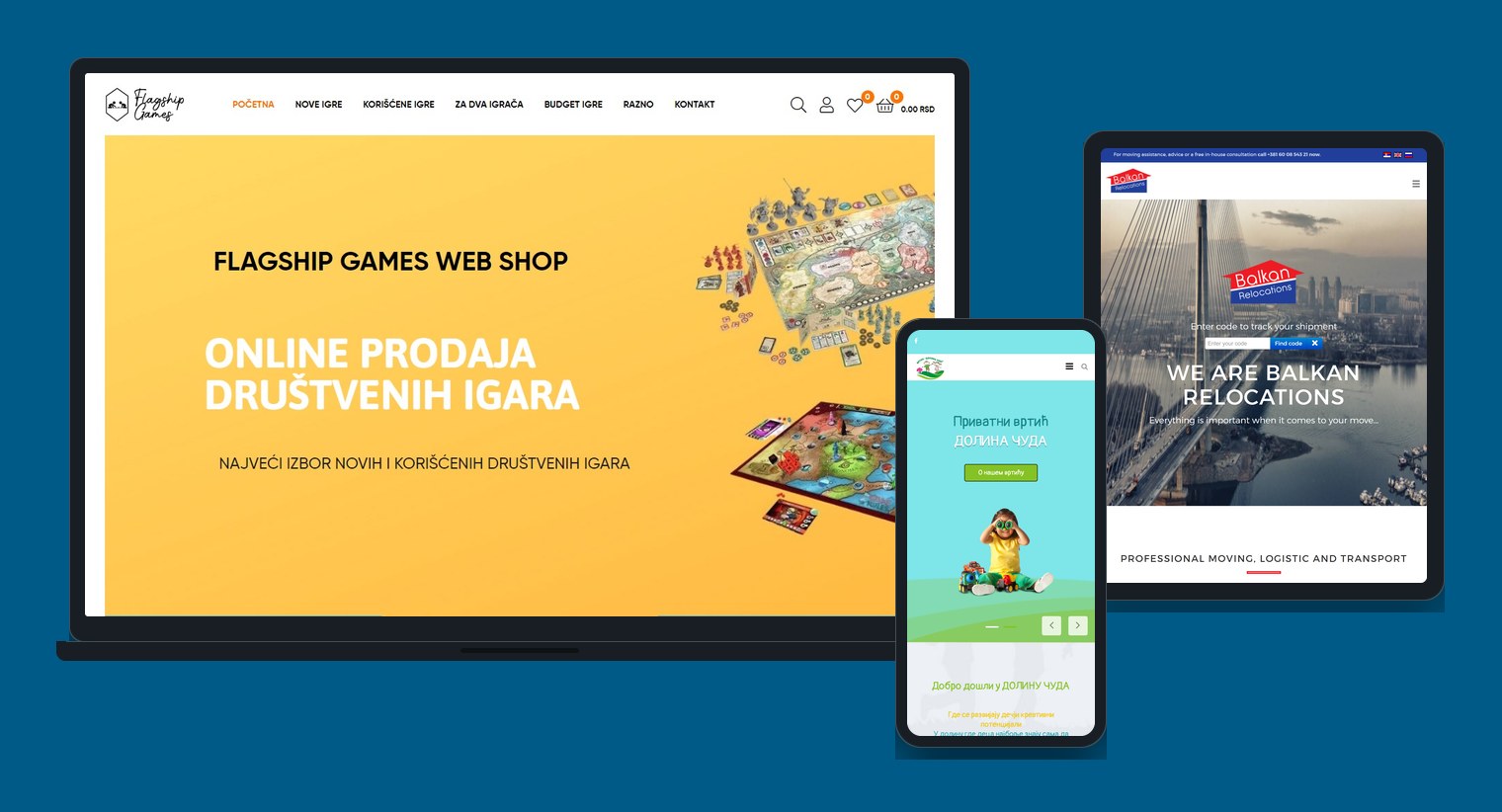 Primeri sajtova koje smo izradili, na laptopu, tabletu i telefonu